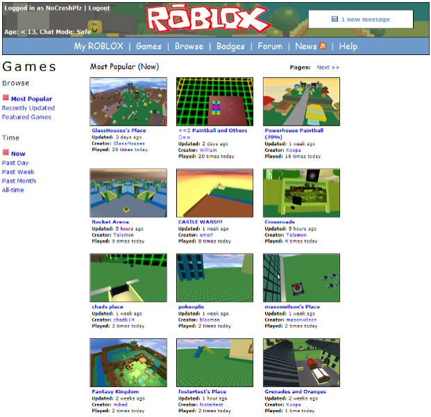 2007 Roblox Games List