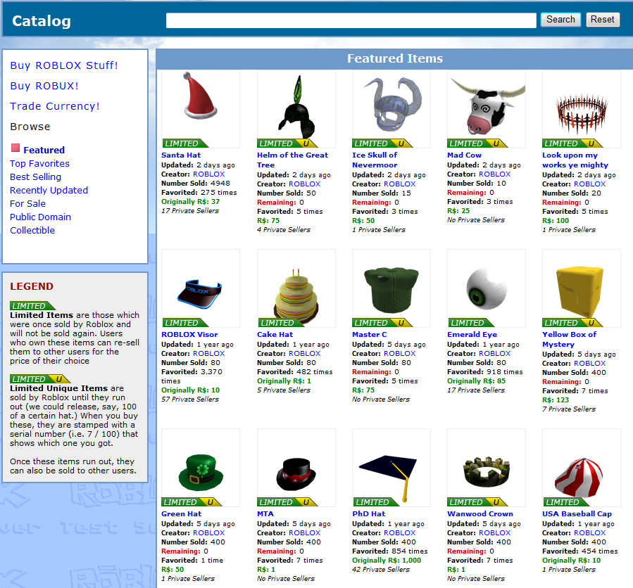 roblox limited unique hats gear faces sell 2009 own them once those were