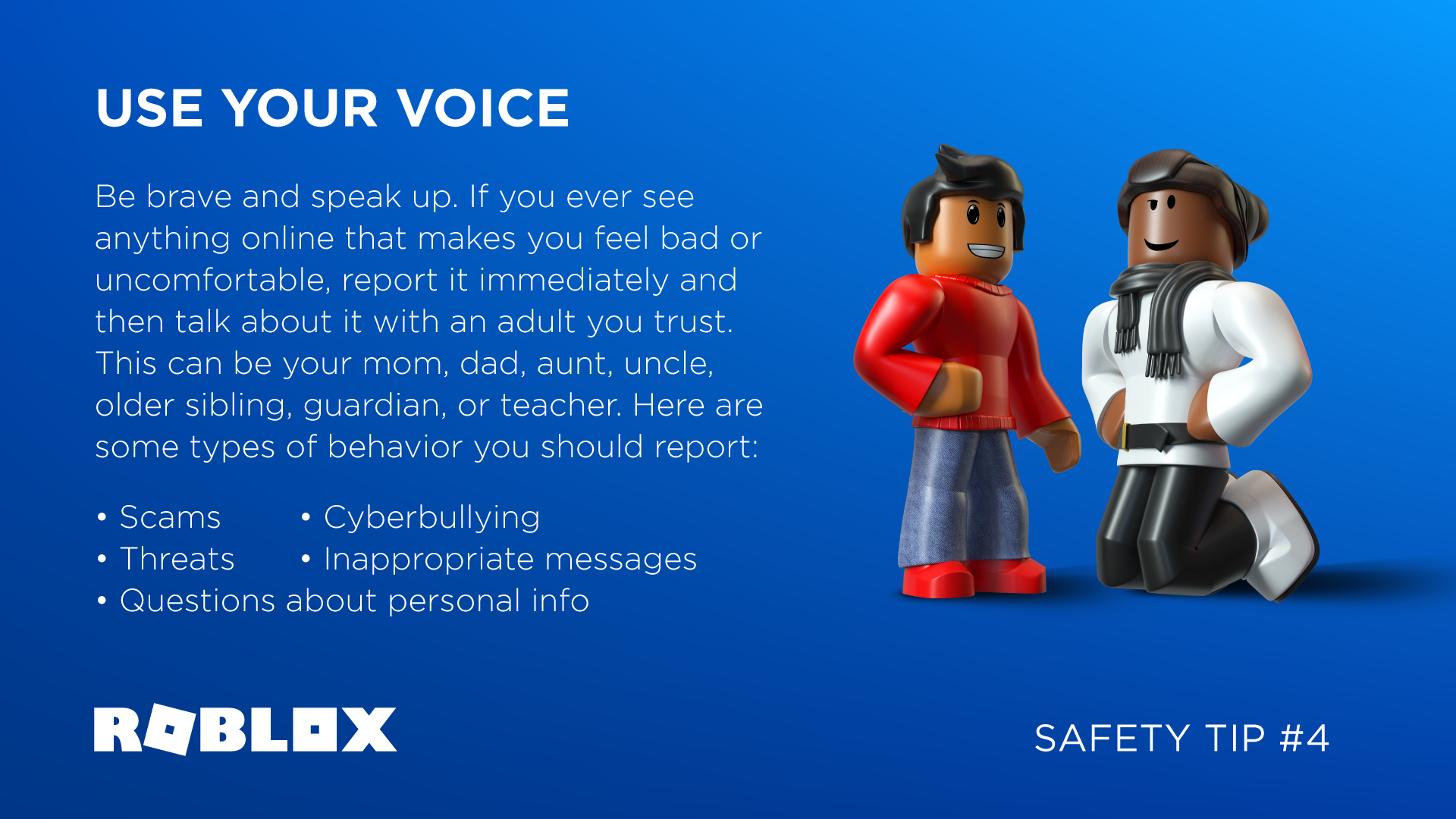 roblox safety tip voice ripoff hesitate speak something report positive reporting learning tools don